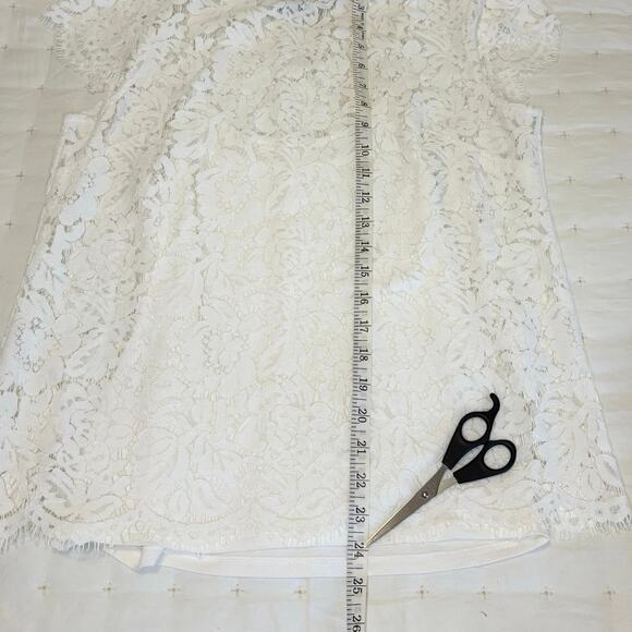 White House Black Market Lace Blouse Women's S | Cream | Cap Sleeve | EUC - Picture 11 of 14
